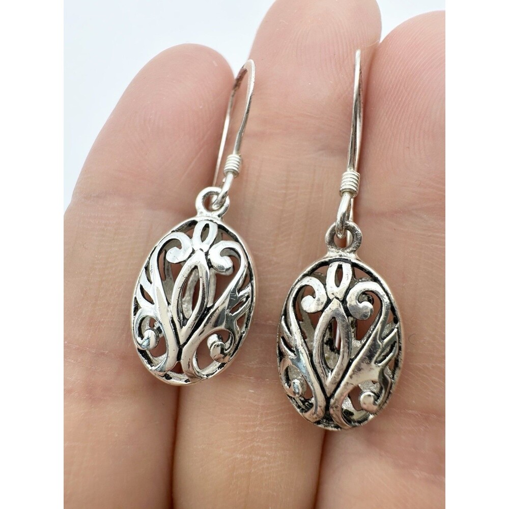 Vintage 925 Sterling Silver Filigree Puffy Dangle Earrings